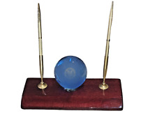Vintage United States Navy NCIS Desk Glass Frosted Globe and Pen set picture