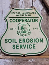 VINTAGE FOREST SERVICE PORCELAIN SIGN OLD US INTERIOR FARM SOIL EROSION WATER picture