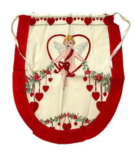 Vintage Cupid Valentine’s Day Hearts Crepe Paper Apron Ruffle Trim 1920s 30s picture