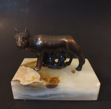 Vintage Lupa Capitolina Romulus Remus She Wolf Bronze Sculpture On White Marble picture