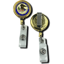 DOJ Department of Justice Retractable ID reel metal ID card holder Dept. CL-006 picture