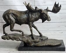 Bull Moose Bronze Statue Sculpture Figure Cabin Decor on Marble Base 16