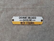 Vintage Porcelain Gas Pump Plate Sign CHEVRON Unleaded Gasoline w/ Ethanol picture