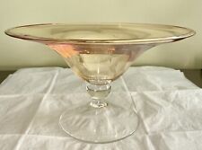 Vintage Tinted AMBER Glass Compote Large Footed Pedestal Bowl Clear Glass Base picture