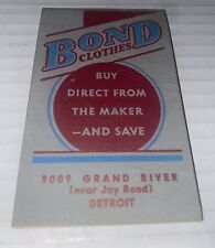 VTG 1939-40 Bond Clothes Note Pad Promo Detroit MI Grand River Joy Union made picture
