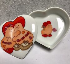 Vtg ENESCO 1981 HUMAN BEAN Ceramic Heart Trinket Box Huggable Be Mine picture