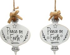  'Peace on Earth' Ivory Christmas Ornaments, 5 Inches, Set of 2 picture