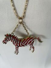 Zebra Red  Enamel & Rhinestone Striped Pendant Necklace New No tags Bling picture