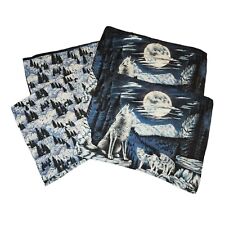 VTG Standard Pillowcases Wolf Howling Pack Wolves Full Moon Blue Shams Set of 4 picture