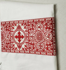 Vintage Alb Irish Linen Custom Embroidery Banding Orphrey Red on Lame Medium 2 picture