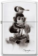Zippo Artist Steven Spazuk Cymbal Monkey W/ Bird On White Matte Lighter NEW L@@K picture