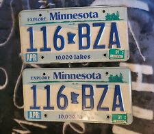 Vintage 1991 Minnesota License plate pair Explore 10000 Lakes  picture