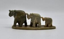 Vintage Carved Stone Elephant Trio Figurine Made in India 4.5