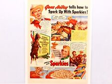 GENE AUTRY TELLS HOW TO SPARK UP WITH SPARKIES BREAKFAST CEREAL 1942 AD. picture