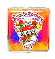 RYO Tattoo Love Is Torture Silver Framed PU Leather 100s Size Cigarette Case picture