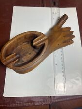 Vintage Hand Carved Wood Human Foot Shape Cigar Cigarette Ashtray 1960s Decor picture
