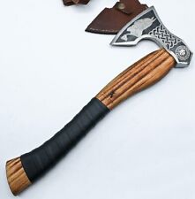Handmade Etched High Carbon Steel Blade Viking Axe - Leather Wrapped Handle picture