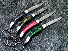 LOT OF 4 PCS - CUSTOM HAND FORGED DAMASCUS STEEL POCKET FOLDING KEYCHAIN KNIVES  picture