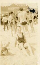 A DAY AT THE BEACH Antique FOUND PHOTO Snapshot VINTAGE Black + White 43 LA 81 H picture