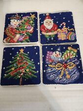 Vintage Christopher Radko Christmas Needlepoint Coasters Set Of 4  picture