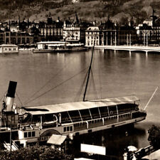 Vintage 1938 RPPC Lucerne With Pilatus Mountain Skiing Lake Boat Ferry Postcard picture