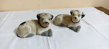 White Dog Pair Vintage Old Clay Pottery Terracotta Figure Statue Home Decor F67 picture