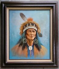 Vintage Original Painting Native American Indian Warrior Tribal Chief Portrait picture