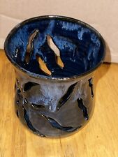 Art Pottery Drip Glaze Candle Holder Luminary Reticulated Signed Martindale picture