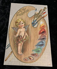 Valentine Fantasy Cupid Painter's Palette Brushes Artist c1910 Antique Postcard picture
