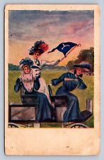 J94/ Interesting Postcard c1910 Yale Pennant College Girls Automobile 396 picture