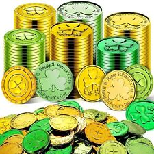 St. Patrick's Lucky Coins Plastic Shamrock Leprechaun 3-Leaf Clover Coins 100pcs picture