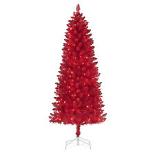 6.5 FT PRE-LIT RED FLOCKED TREE / 475 TIPS & 200 LIGHTS / NEW in BOX picture