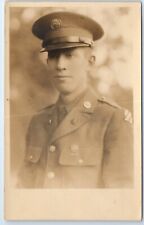 Soldier in Uniform Young Man Army Portrait WWII Military RPPC Postcard c.1940 picture