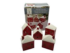 Costco Christmas Red and White Ceramic Village 5 Piece set In Original Box picture