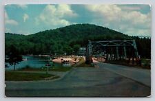 Long Lake Bridge And Beach Adirondack Mountains New York Vintage Postcard picture