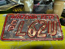 1932 Arizona Copper License Plate  L62U Vintage AZ 32 Antique Man Cave picture