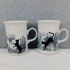 (2) Vintage Churchill England Tall Coffee Mug Tea Cup with Playful Black Cats picture