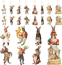Easter Vintage Bunny Decorations  25Pcs Traditional Easter Wooden Hanging Orname picture