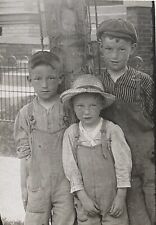 Cute Little Boys in Overalls Young Brothers Antique Vintage Photo picture