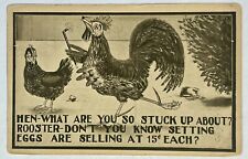 1910 Rooster Vintage Funny Postcard. Price Of Eggs. ￼ picture