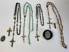 Vintage Antique Lot of Rosaries, Religious Jewelry Medallion, Crucifix, Tin Box  picture