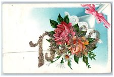Boys Name Postcard Dave Large Letters Glitter Roses Flowers c1910's Antique picture