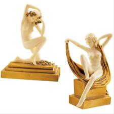 Set of 2: 1920s Art Deco Style Nude Graceful Sitting & Kneeling Woman Statues picture