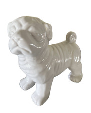 Pug Dog White  Ceramic Statue with Gloss Finish. Preowned, Excellent Condition. picture
