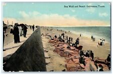 1912 Sea Wall Beach Exterior Sea Waves Galveston Texas Vintage Antique Postcard picture