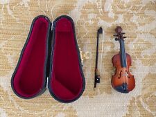 Wooden Mini Viola Cello Violin Musical Instrument w/Case Bow Toy - 3.5