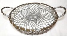 Vtg Woven Braided Basket Silver  Metal and Copper Wire Handles MCM Grannycore  picture