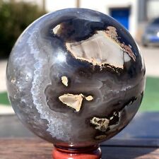 392G Natural black cherry blossom agate quartz crystal ball treatment picture