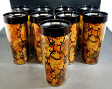 Vintage 70s Thermo-Serv Plastic Insulated Tumblers Black Gold Set of 9 MCM 12oz picture