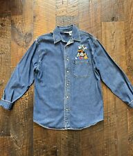 VTG Disney Women's Mickey & Friends Denim Polo Button Up Small Blue Long Sleeve picture